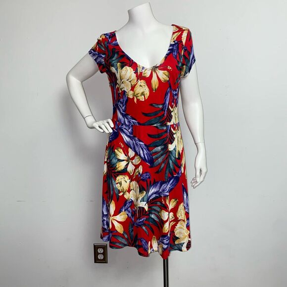 Lascana Venus Red Tropical Floral Dress Fit & Flare Hawaiian Women's Size M - Picture 3 of 9